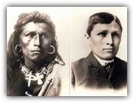A before and after photo of Tom Toledo, a Navajo who went to Carlisle from 1882-1885. This photograph may not be reproduced in any form. Copyright by the Cumberland County Historical Society.