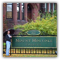 Becky in front of Mt. Holyoke college