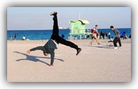 Stephen started cartwheeling across the US in Miami Beach