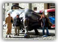 The bull statue symbolizes a strong market