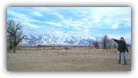 Becky with the Manzanar mountains behind her. The camp took up 6,000 acres and had over 10,000 people at one point.